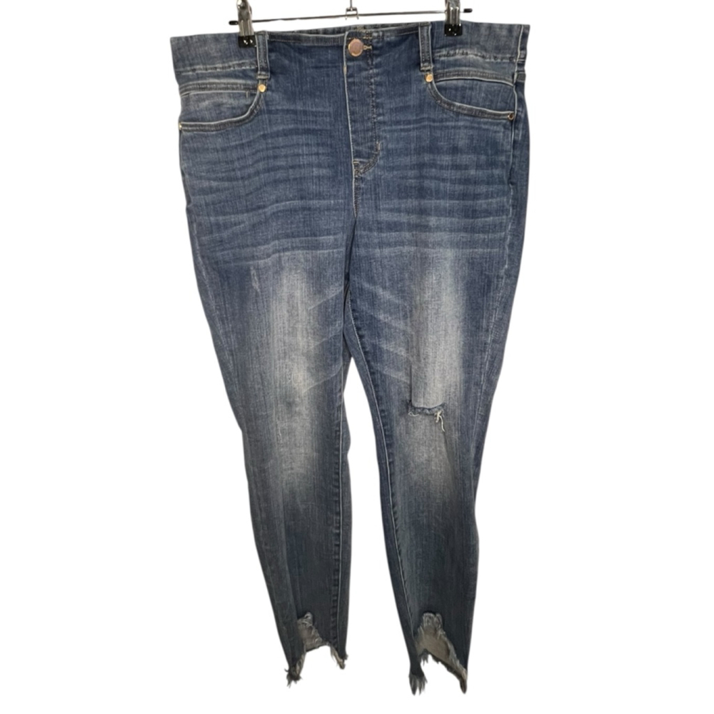 Liverpool Medium Wash Distressed Raw Hem Stretch Denim Skinny Jeans